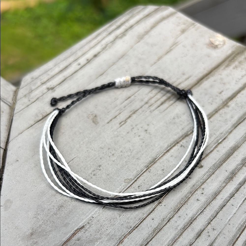 Adjustable Friendship Waxed Cord Waterproof Summer Bracelet in “Panda Trueno”